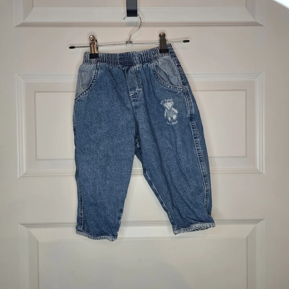 OshKosh B'gosh Denim Jeans Boys 18M Blue Cotton Vintage Bear Striped Pockets